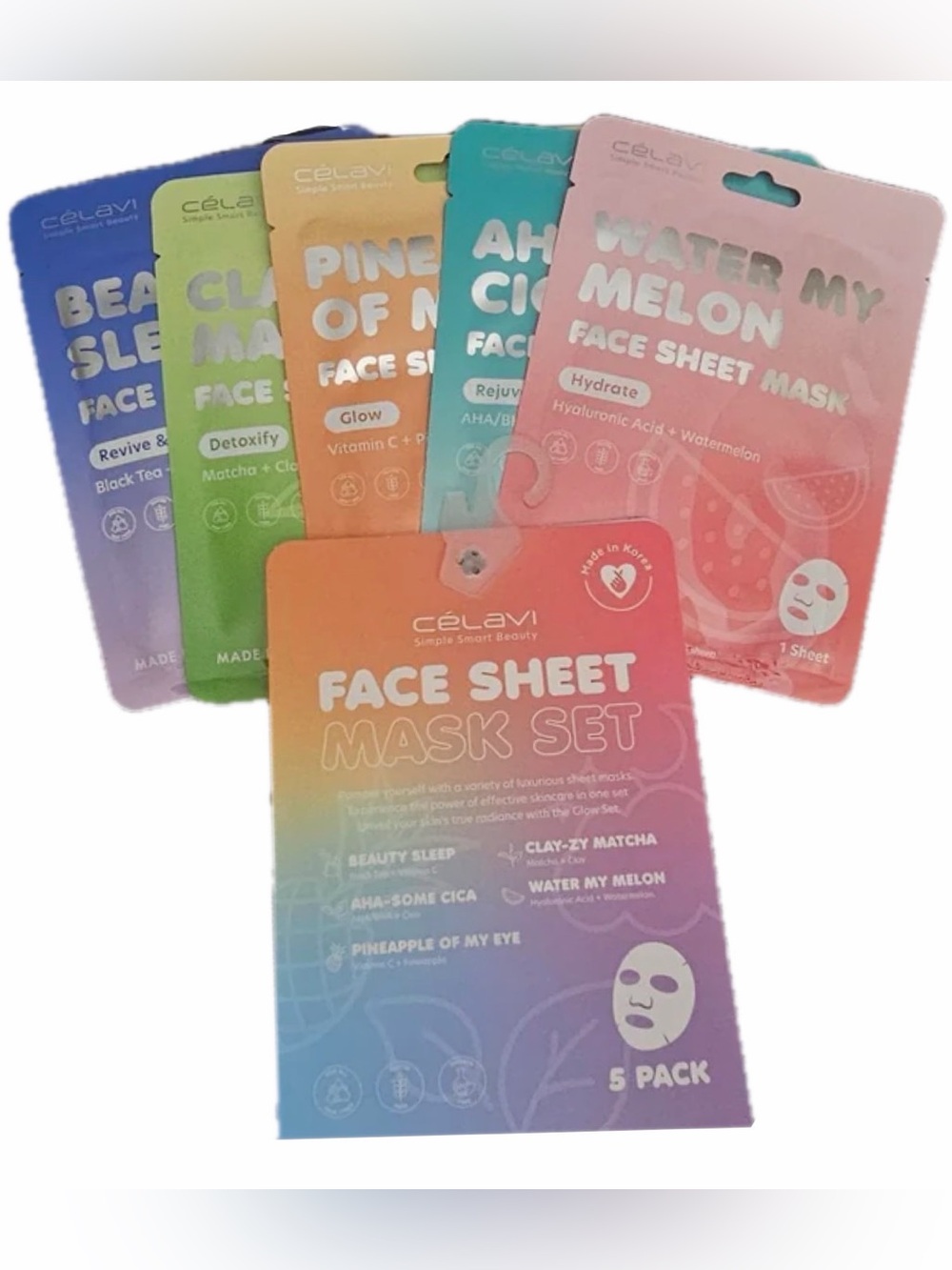 NIB Célavi 5-Piece Glow Face Sheet Mask Set